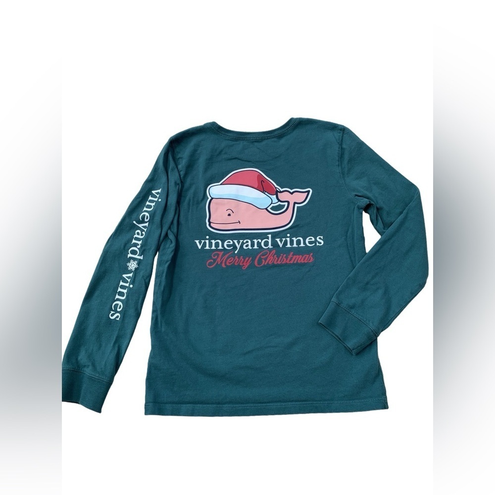 Vineyard Vines Size M, 10-12, Santa Hat Whale Christmas Long Sleeve Pocket Tee